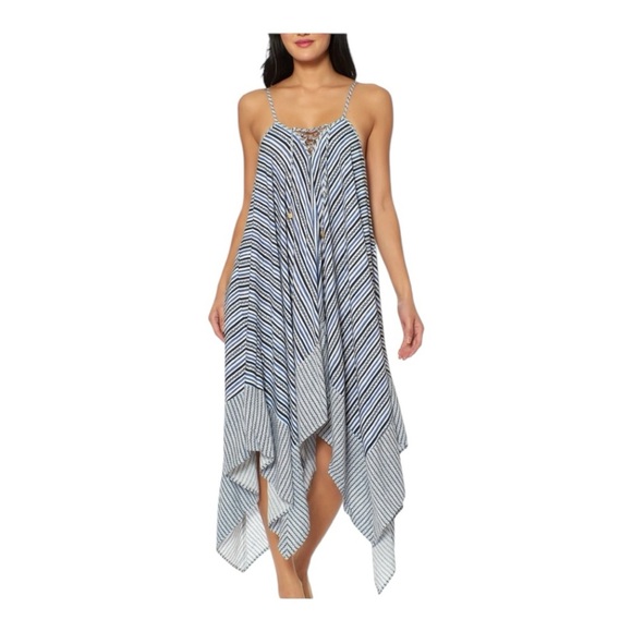 Jessica Simpson Blue Multi Handkerchief Dress Cover Up Size Medium SSRO20C11 - Picture 1 of 16